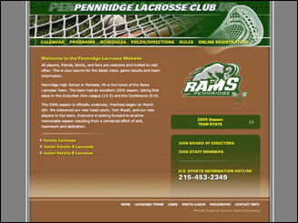 internet website design for Pennridge Lacrosse Club