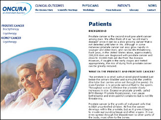 Corporate Internet Web Site Design for Oncura