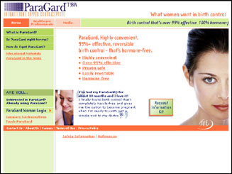 Internet Website Design for ParaGard Intrauterine Copper Contraceptive