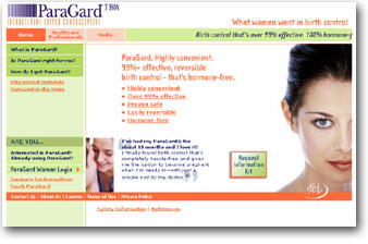 Internet Website Design for ParaGard Intrauterine Copper Contraceptive