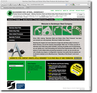 Featured Corporate Internet Web Site Design for Sandmeyer Steel by DDA