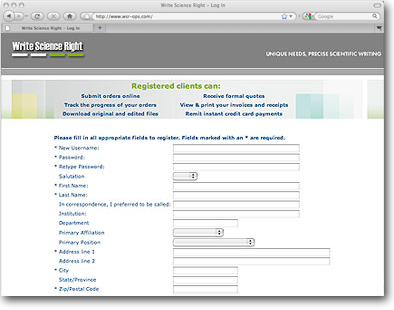 Internet Website Design for Write Science Right.