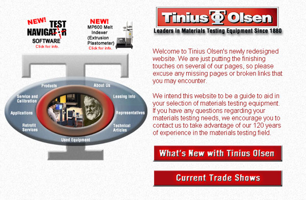 Flash Website design services for Tinius Olsen