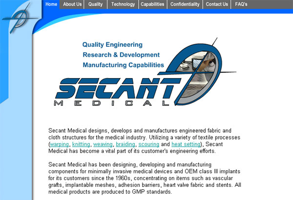 Flash Internet website design of Secant Medical