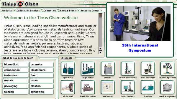 Internet design for Tinius Olsen
